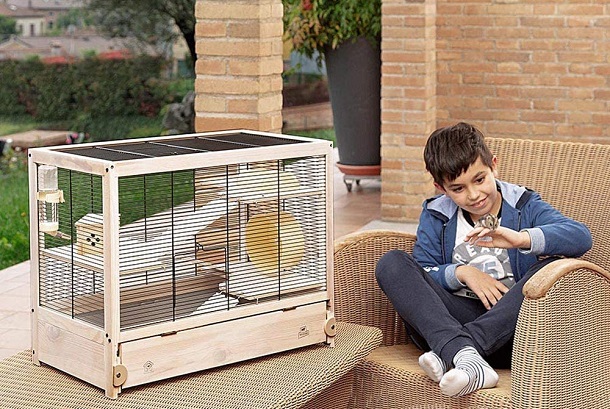 kid with rat and cage