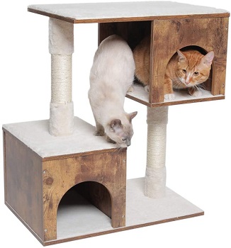 Usikey Wooden Cat Tree 2 Condos