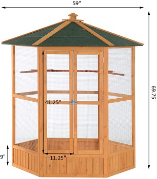 PawHut 65 Large Wooden Hexagonal Outdoor Aviary