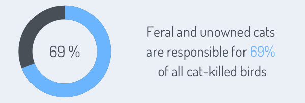 Feral and unowned cats are responsible for 69% of all cat-killed birds
